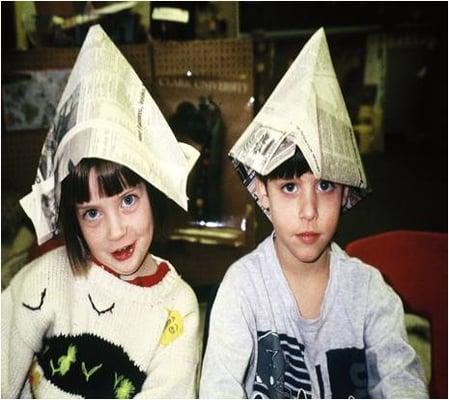 Wearing their "factory worker hats.!"