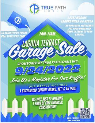 Upcoming Garage Sale sponsored by True Path Loans