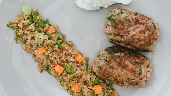 Char grilled ground lamb marinated in our own Middle Eastern spice blend finished with a lemon yogurt sauce. Paired with toast