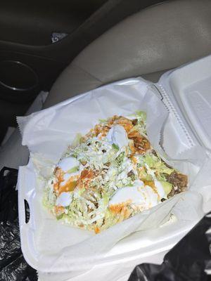 Three sopes with meat. Almost no flavor, mostly lettuce and sour cream. Not worth $14.