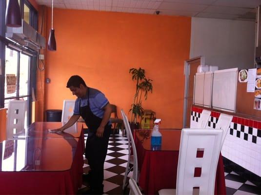 The owner staying busy.