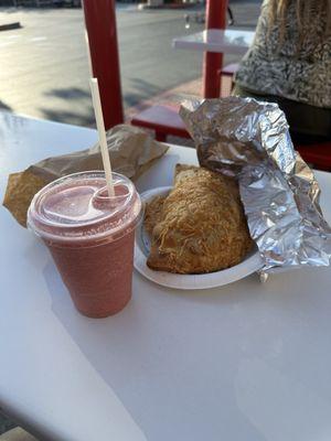 Calzone with strawberry and banana shake