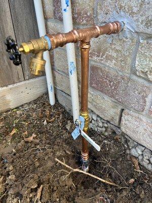 New copper water main valve and hose bib with vacuum breaker