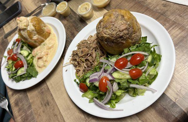 Shrimp mofongo and pork mofongo