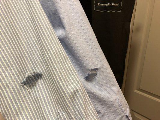 Damaged shirts. Owner doesn't take responsibility.