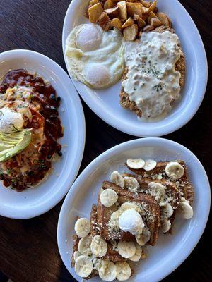 New breakfast menu, Country Fried Steak, Huevos Rancheros and Banana Mac Nut French Toast