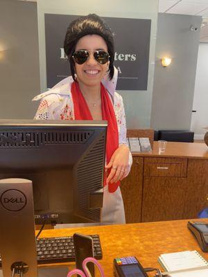 Front desk celebrating Halloween