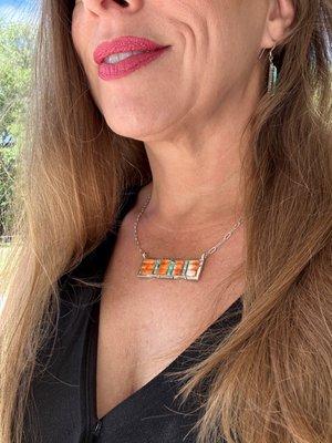 Native American handmade spiny oyster and turquoise bar necklace