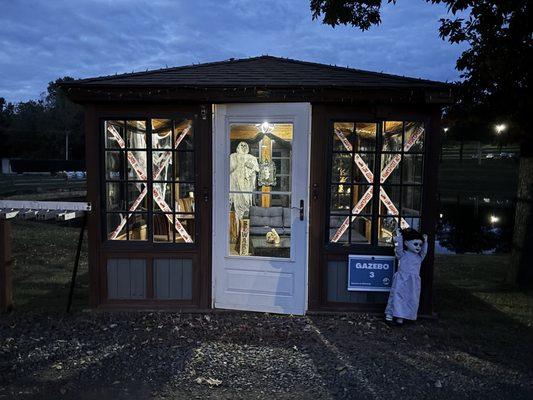 Drinks in the cabana before ski lift ride.