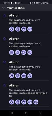This is Tyson's LYFT rider feedback... just a few.