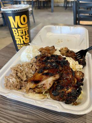 Regular - 2 Choice Kalua Pig and Teriyaki Chicken, Macaroni Salad - Scoop Rice