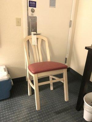 The deadbolt did not work so I used a chair. good thing, the front desk guy tried to open the door at 7:45 the next morning.
