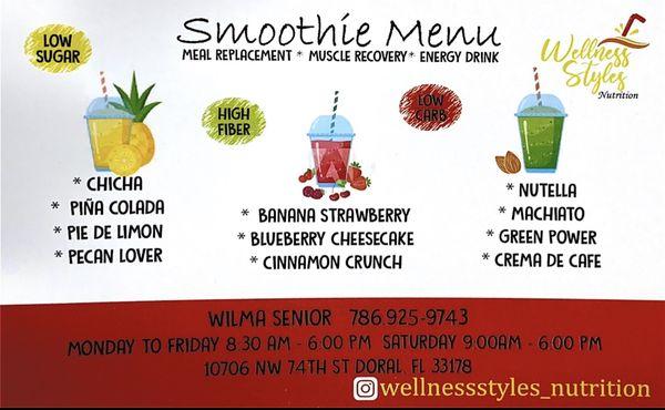 Menu (ask about other options and smoothie combinations)