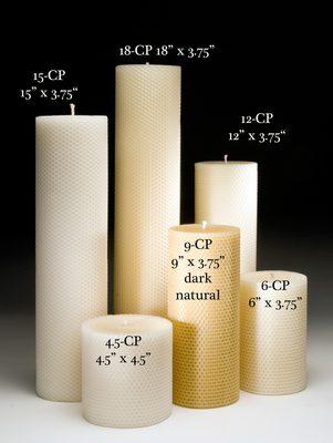 Hand Rolled Beeswax Pillars from 2 Inches Tall to 18 Inches Tall