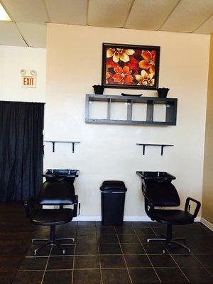 Here is a look at our relaxing shampoo area.