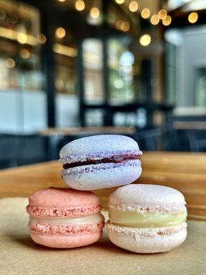 Blackberry, strawberry raspberry macarons
