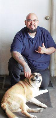 Geno's Your Garage, North Shop Service Writer, Vinny, With His Good Boy, Rocky.