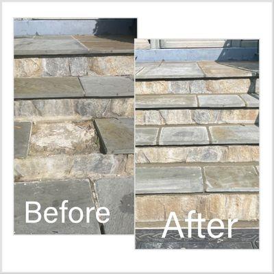 Broken front steps before and after