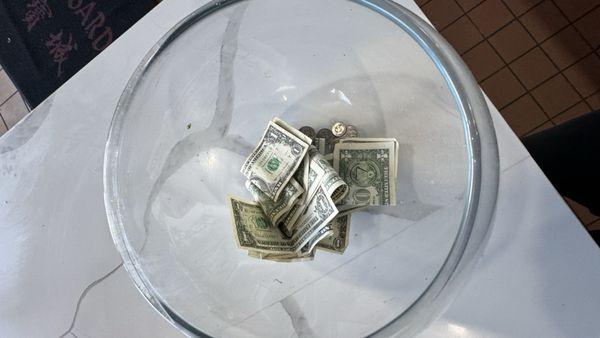 Tip jar was a little light, but we added to it