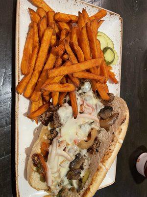 Philly with sweet potato fries.