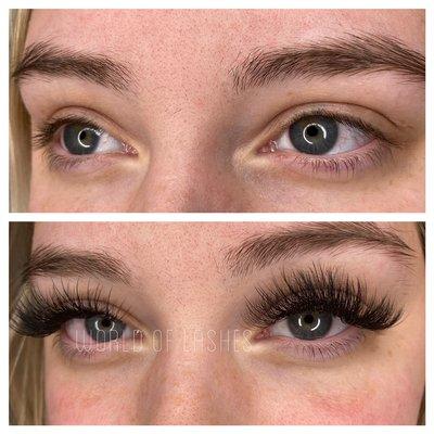 Hybrid volume eyelash extensions with the Gorgeous look in 14/15's length