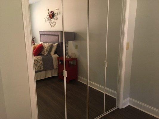 Mirrored closet doors.