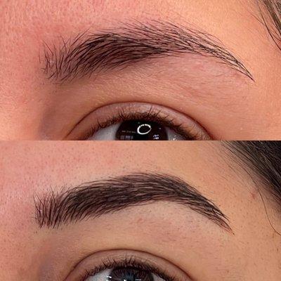 Classic microblading. Before and after treatment.