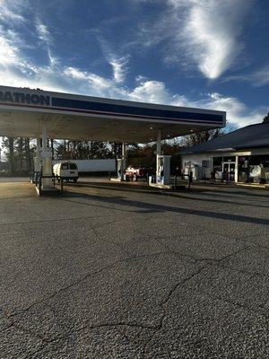 The gas station.