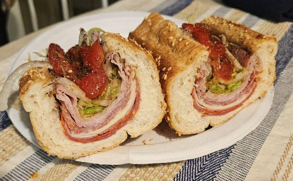 Homemade Hoagie made with MammaMia's Prosciutto Cotto, Salami (Finocchiona), Capocollo, and Caciocavallo