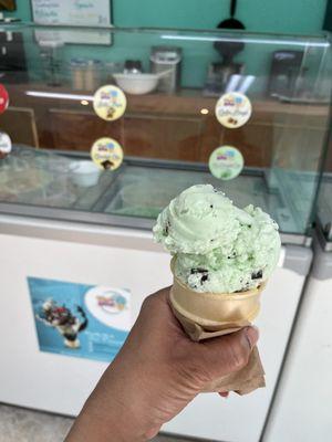 Mint chip on a cake cone