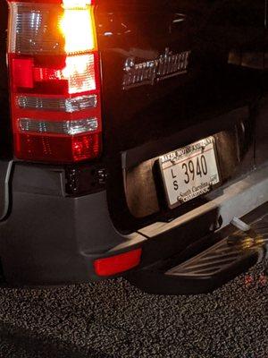 License plate on the van