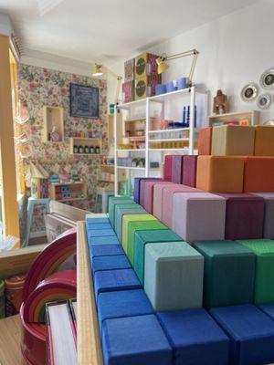 Chromatic block set that can be used to teach fractions through interaction.