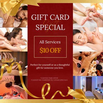Gift Card Special
All Services
$10 OFF
Perfect for yourself or as a thoughtful gift for loved ones.