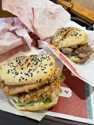 Spicy fried chicken sandwich and pineapple grilled chicken sandwich