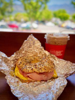 Their delicious Everything Bagel sandwich - ham, egg, tomato, cream cheese AND cheddar! I'd definitely get this again!