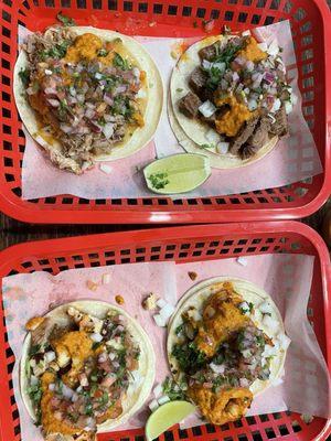 Steak, chicken, shrimp, pork tacos. All were great!