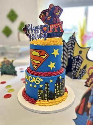 Superman themed birthday cake.