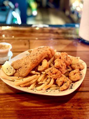Nine dollar shrimp and catfish platter !! Yum !!
