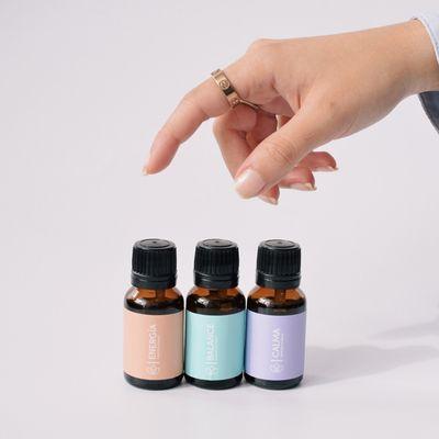 Balance, Calma, and Energia oils blends.