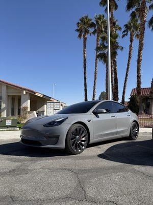 2023 Tesla model 3 with a full nardo grey makeover