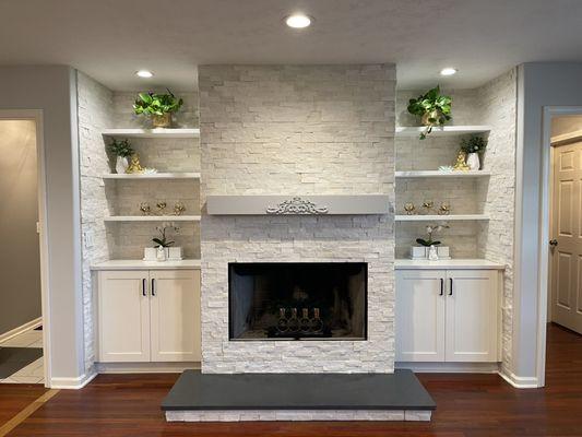 Fireplace and shelving remodel