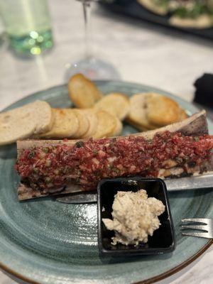 Steak tartare bone marrow