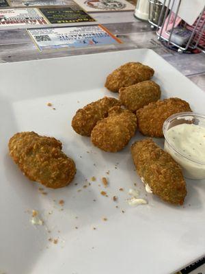 Jalapeño poppers. It was so hot the cream cheese was liquid and had to cool down