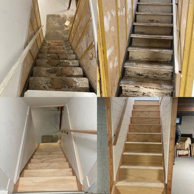 Before and after on basement stairs
