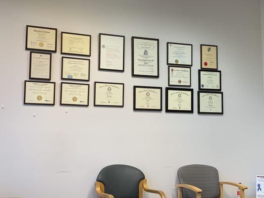 Wall of certificates