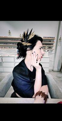 Posing for the staff after getting nails done.