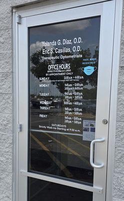 Front entrance door with times