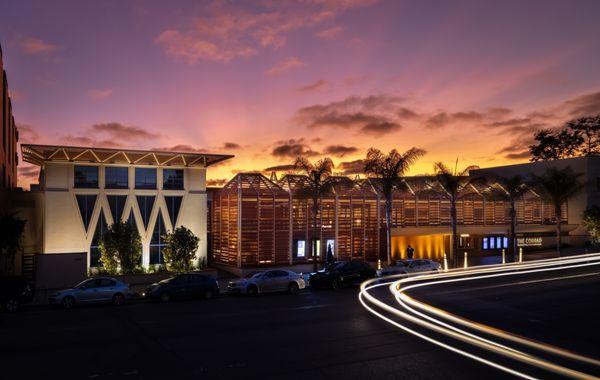 The Conrad Prebys Performing Arts Center at night.