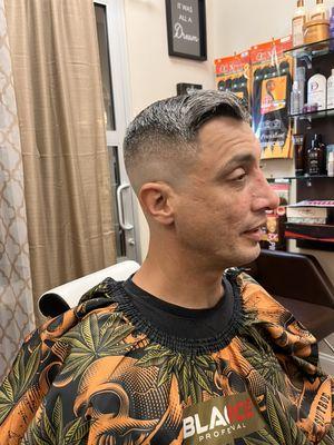 Skin fade, and straight razor face shave