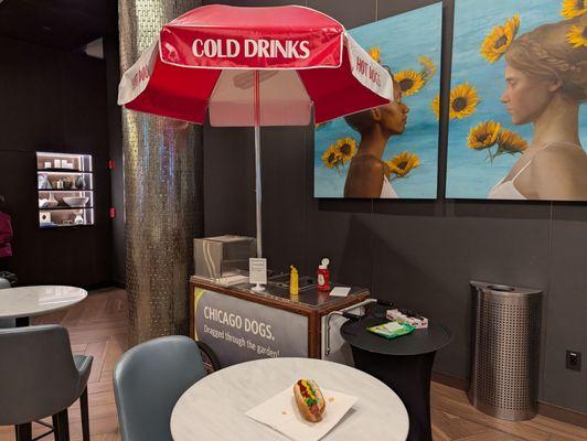 A Chicago Hot Dog stand hides in the back and is the best feature of this Sky Club. I don't get mine Chicago style though. Stop judging me!